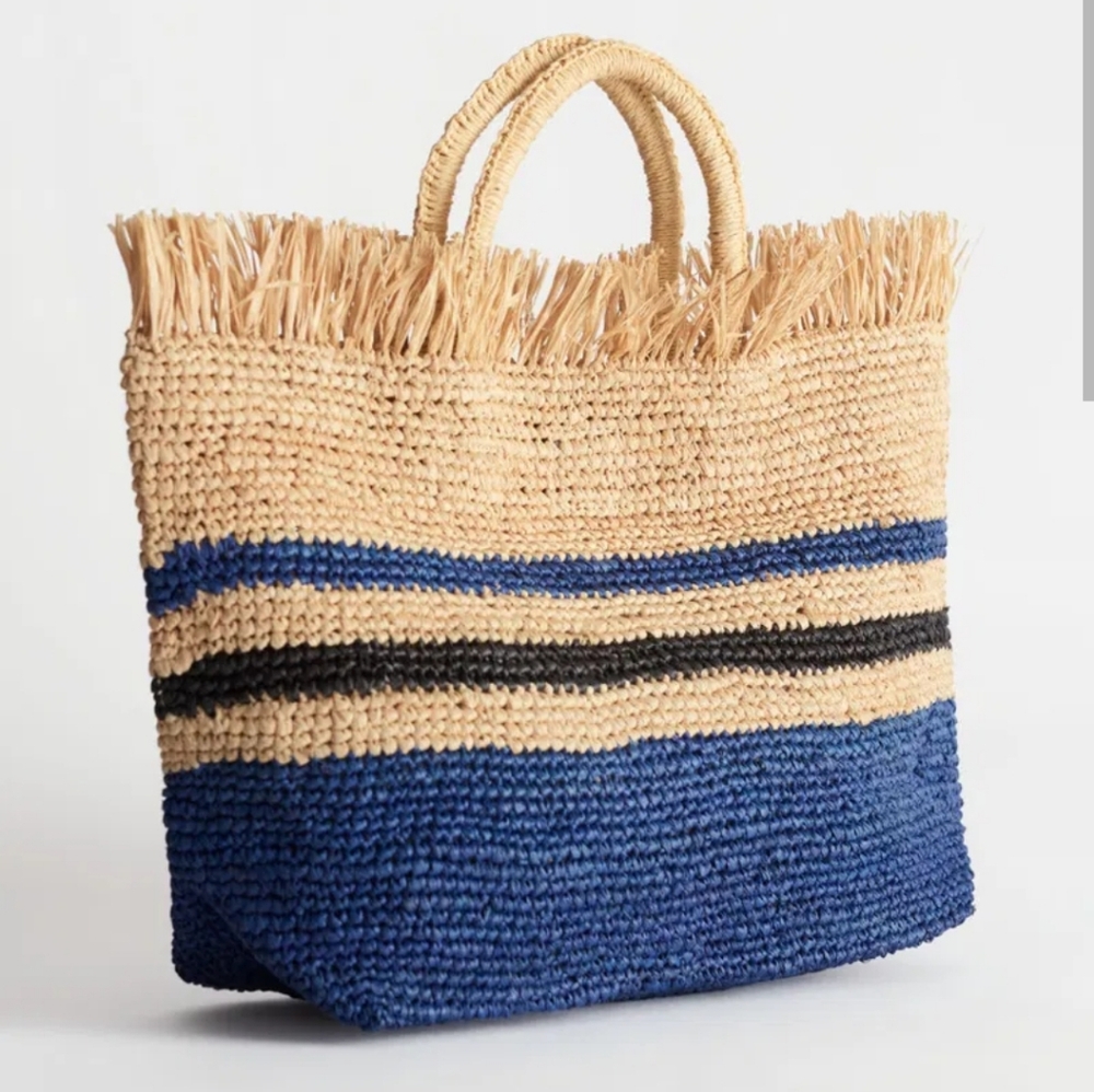 Straw Tote Bag with Fringe